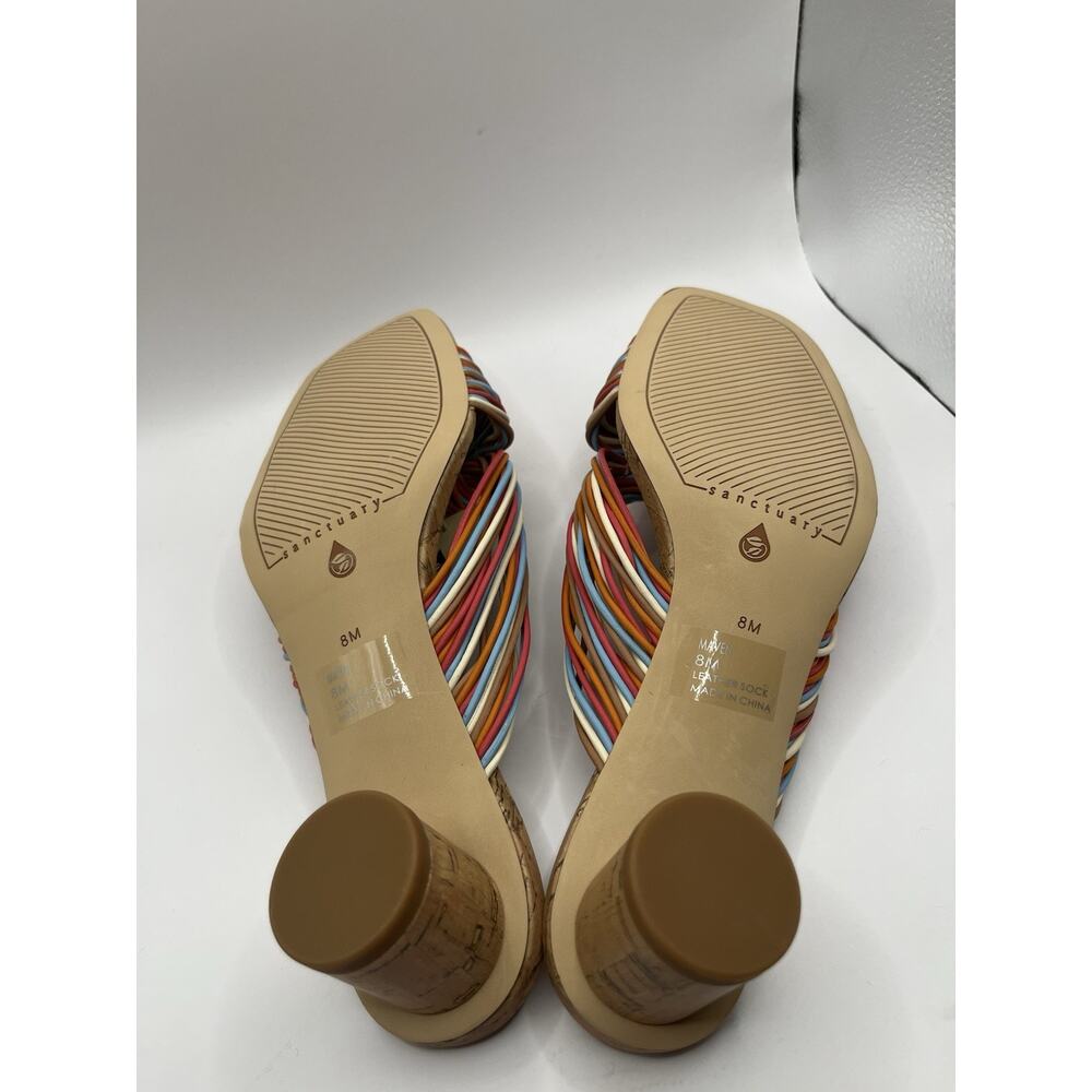 Sanctuary Multicolor Strappy Slide Sandals Cork Heel Size 8M NEW - Picture 5 of 5
